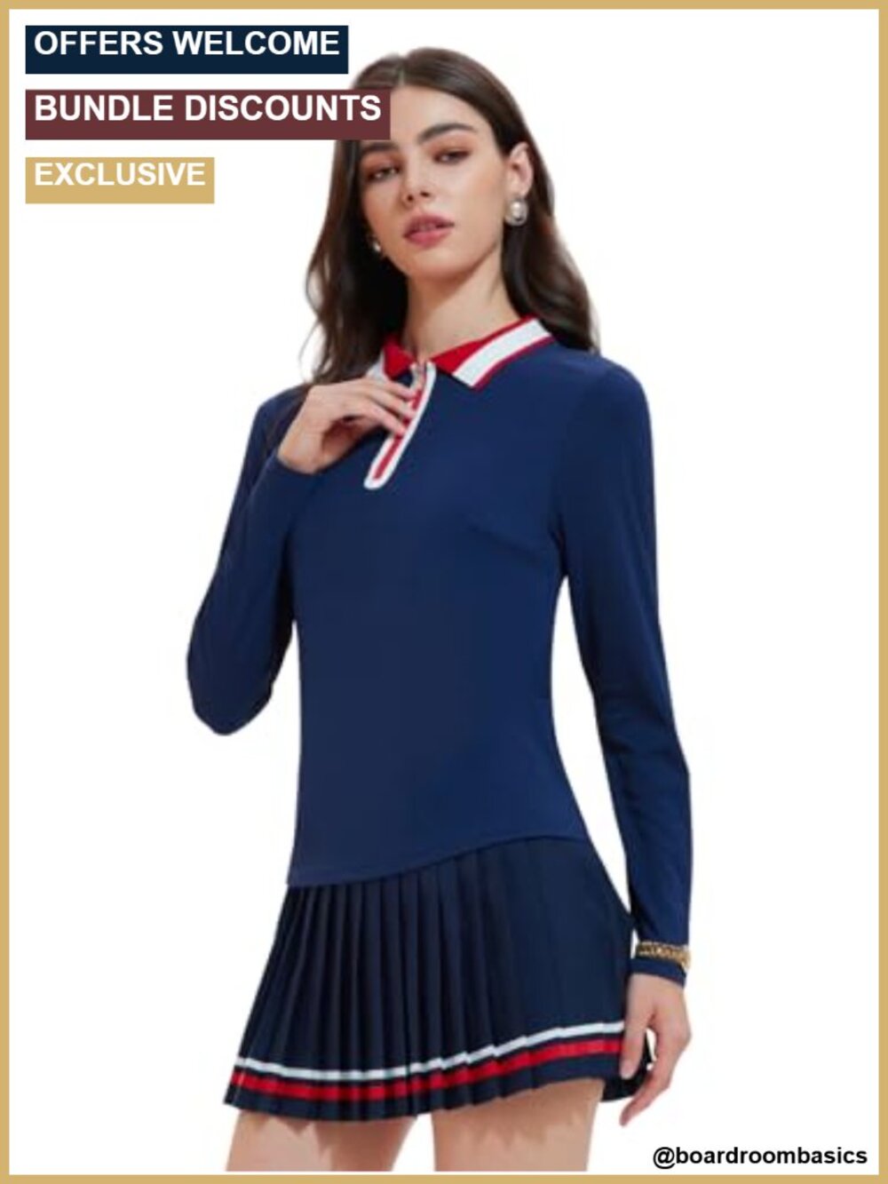Women's 2-Piece Tennis Skirt Set Polo V-Neck Top & High-Waisted Pleated Skirt
